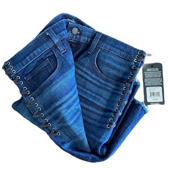 Hudson Jeans NWT XL High-Rise Lace-Up Blue Jean Grommet MOTO Mini Skirt 14 - Picture 8 of 10